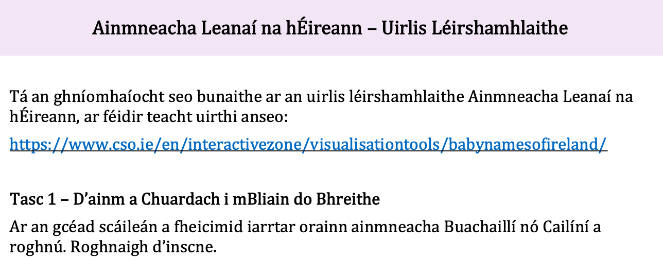 Ainmneacha Leana Na H ireann Census At School